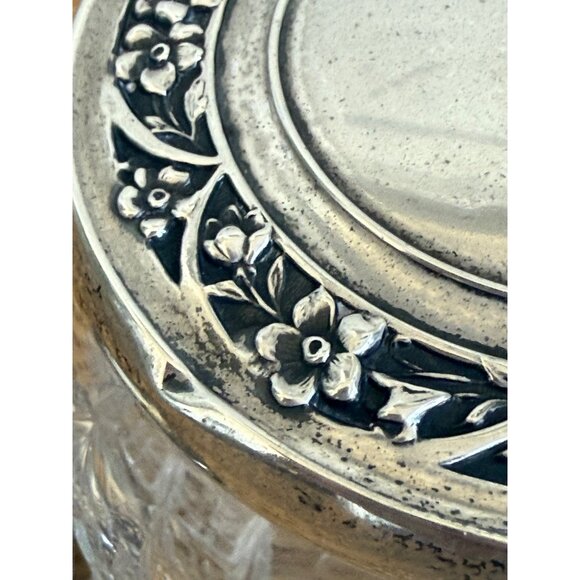 Antique 30's Vanity Jars Cut Crystal Floral Wallace Sterling Silver Tops Set 3 - Picture 6 of 16